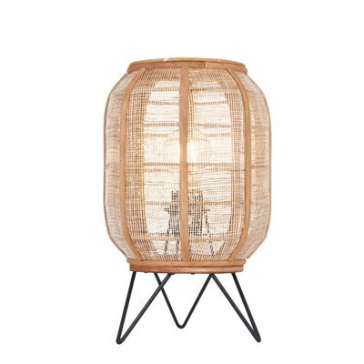 Luminosa Lighting Luminosa Zaire Complete Table Lamp, Natural Linen, Natural Bamboo, Matt Black - image 1