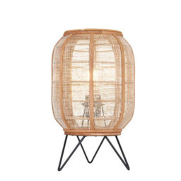 Luminosa Lighting Luminosa Zaire Complete Table Lamp, Natural Linen, Natural Bamboo, Matt Black