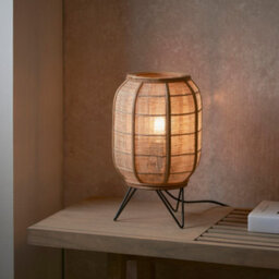 Luminosa Lighting Luminosa Zaire Complete Table Lamp, Natural Linen, Natural Bamboo, Matt Black - thumbnail 4