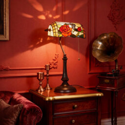 Wyld Haus Vimoro Vael Tiffany-Style Rose & Butterfly Table Lamp, Multicolour Glass, Bronze Tone Base - thumbnail 8