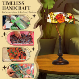Wyld Haus Vimoro Vael Tiffany-Style Rose & Butterfly Table Lamp, Multicolour Glass, Bronze Tone Base - thumbnail 5