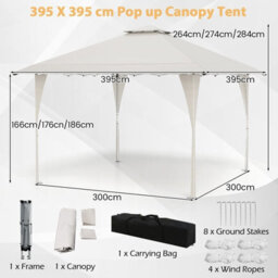 Costway 395 X 395 Cm Pop Up Canopy Tent Outdoor Easy Setup Gazebo-Beige - thumbnail 2
