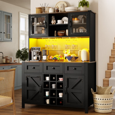 Abrihome Tall Kitchen Cabinet With 4 Doors & 3 Drawers, Usb Ports & Power Outlets, Side Cabinet For Kitchen, 120 X 40 X 170 Cm, Black - image 1