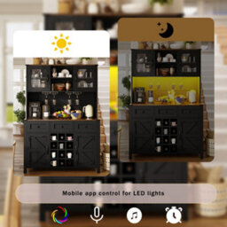 Abrihome Tall Kitchen Cabinet With 4 Doors & 3 Drawers, Usb Ports & Power Outlets, Side Cabinet For Kitchen, 120 X 40 X 170 Cm, Black - thumbnail 6