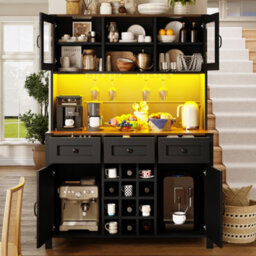 Abrihome Tall Kitchen Cabinet With 4 Doors & 3 Drawers, Usb Ports & Power Outlets, Side Cabinet For Kitchen, 120 X 40 X 170 Cm, Black - thumbnail 2
