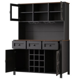 Abrihome Tall Kitchen Cabinet With 4 Doors & 3 Drawers, Usb Ports & Power Outlets, Side Cabinet For Kitchen, 120 X 40 X 170 Cm, Black - thumbnail 8