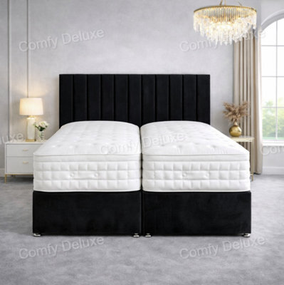 Comfy Deluxe 5Ft Kingsize Zip Link 6X3 Length Black Plush Divan Bed Full Set 4 Drawers - image 1