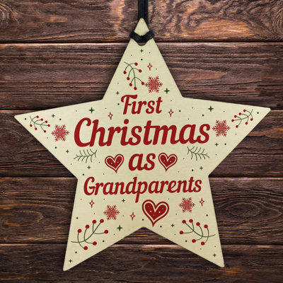 Red Ocean First 1St Christmas As Grandparents Tree Decoration Bauble Wooden Star Gift Nan - image 1