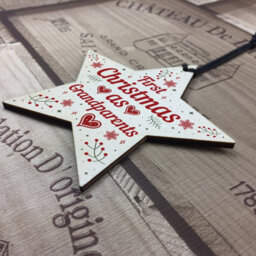Red Ocean First 1St Christmas As Grandparents Tree Decoration Bauble Wooden Star Gift Nan - thumbnail 4