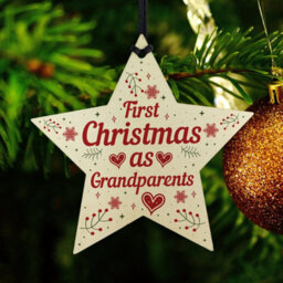 Red Ocean First 1St Christmas As Grandparents Tree Decoration Bauble Wooden Star Gift Nan - thumbnail 6