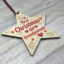 Red Ocean First 1St Christmas As Grandparents Tree Decoration Bauble Wooden Star Gift Nan - thumbnail 3