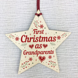 Red Ocean First 1St Christmas As Grandparents Tree Decoration Bauble Wooden Star Gift Nan - thumbnail 5