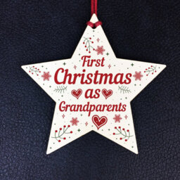 Red Ocean First 1St Christmas As Grandparents Tree Decoration Bauble Wooden Star Gift Nan - thumbnail 2