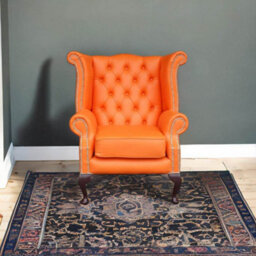 Chesterfield High Back Wing Chair Shelly Flamenco Orange Leather Bespoke In Queen Anne Style - thumbnail 3
