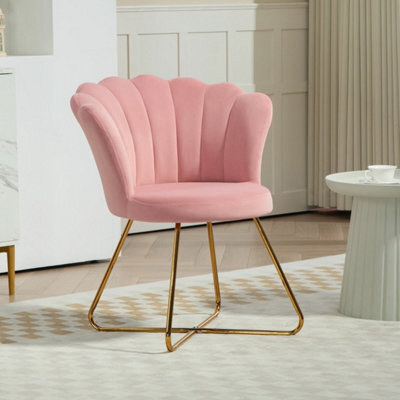 Pink Modern Accent Chair, Velvet Armchair With Lotus Backrest - image 1