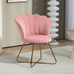 Pink Modern Accent Chair, Velvet Armchair With Lotus Backrest - thumbnail 3