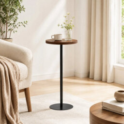 Brown Round Side Table Tall Accent Table With Iron Base 25X25X66Cm Home - thumbnail 5