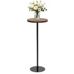 Brown Round Side Table Tall Accent Table With Iron Base 25X25X66Cm Home
