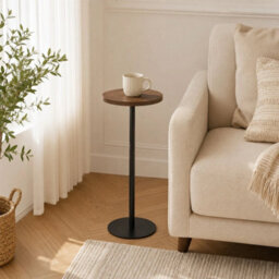 Brown Round Side Table Tall Accent Table With Iron Base 25X25X66Cm Home - thumbnail 4