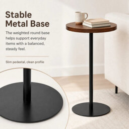Brown Round Side Table Tall Accent Table With Iron Base 25X25X66Cm Home - thumbnail 3