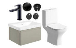 Aquarius Sophie 605mm Vanity Unit Matt Latte Wc Set With Matt Black Finishes - thumbnail 1