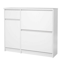 Wyld Haus Budapest White Wooden Shoe Cabinet 3 Doors 1 Drawer - thumbnail 3