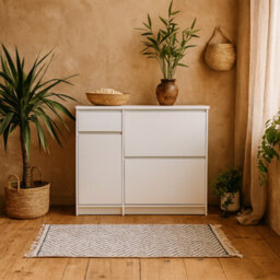 Wyld Haus Budapest White Wooden Shoe Cabinet 3 Doors 1 Drawer - thumbnail 2