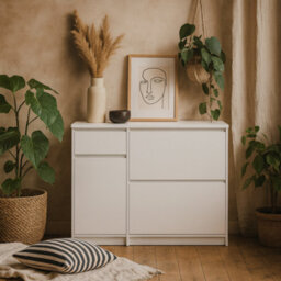 Wyld Haus Budapest White Wooden Shoe Cabinet 3 Doors 1 Drawer - thumbnail 1