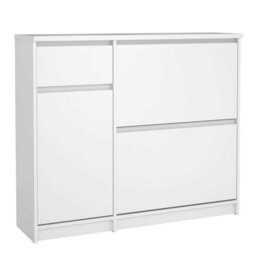 Wyld Haus Budapest White Wooden Shoe Cabinet 3 Doors 1 Drawer - thumbnail 4