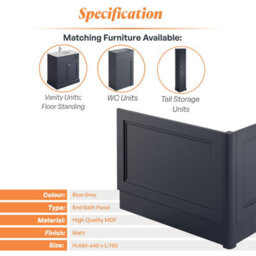 Plum&clay Fairmont Traditional Blue Grey End Bath Panel And Corner Post (W)750mm - thumbnail 5