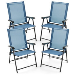 Costway Set Of 4 Patio Folding Dining Chairs Outdoor Portable Sling Back Chairs