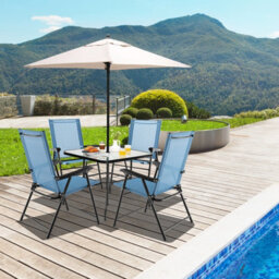 Costway Set Of 4 Patio Folding Dining Chairs Outdoor Portable Sling Back Chairs - thumbnail 4