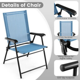 Costway Set Of 4 Patio Folding Dining Chairs Outdoor Portable Sling Back Chairs - thumbnail 7