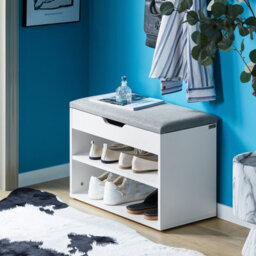 Sobuy Fsr25-Hg, Shoe Storage Bench Shoe Rack With Padded Cushion, Hallway Storage Unit With 2 Tiers, Grey - thumbnail 2