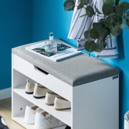 Sobuy Fsr25-Hg, Shoe Storage Bench Shoe Rack With Padded Cushion, Hallway Storage Unit With 2 Tiers, Grey - thumbnail 4