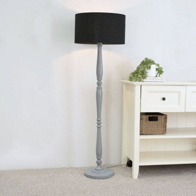 Valuelights Victoria Traditional Grey Wood Candlestick Floor Lamp With Black Drum Shade - Led Bulb Included - image 1