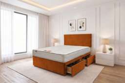 Knight Sleep York Orange Plush 6Ft Hybrid Sprung Orthopaedic Divan Bed Set 2 Drawers With Upholstered Headboard - Super King - thumbnail 1