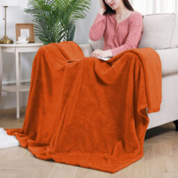 Ameha Fleece Plain Blanket, Lightweight & Reversible Throw For Travel, Bed & Sofa Blanket, Rust Super King 230X270Cm - thumbnail 2