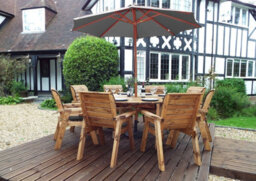 Charles Taylor Trading Charles Taylor 8 Seater Wooden Round Garden Dining Table & Chairs Parasol Grey - thumbnail 2