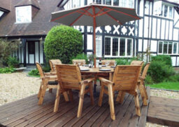 Charles Taylor Trading Charles Taylor 8 Seater Wooden Round Garden Dining Table & Chairs Parasol Grey - thumbnail 1