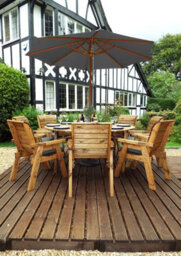 Charles Taylor Trading Charles Taylor 8 Seater Wooden Round Garden Dining Table & Chairs Parasol Grey - thumbnail 3