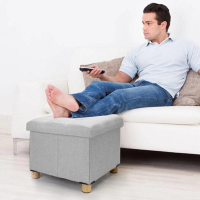 Light Gray Folding Storage Stool Seat Ottoman Footstool - image 1