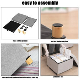 Light Gray Folding Storage Stool Seat Ottoman Footstool - thumbnail 3