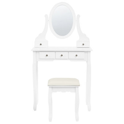 Beliani Glam Design Dressing Table White Mdf And Paulownia Wood 140 X 80 Cm With 5 Drawers And Stool - image 1