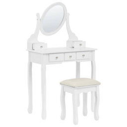 Beliani Glam Design Dressing Table White Mdf And Paulownia Wood 140 X 80 Cm With 5 Drawers And Stool - thumbnail 7