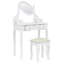 Beliani Glam Design Dressing Table White Mdf And Paulownia Wood 140 X 80 Cm With 5 Drawers And Stool - thumbnail 6