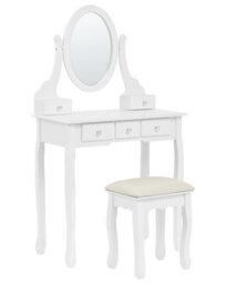 Beliani Glam Design Dressing Table White Mdf And Paulownia Wood 140 X 80 Cm With 5 Drawers And Stool - thumbnail 3