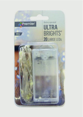Premier Decorations Limited 20 Led Indoor Wire Lights Ultra Bright White Leds Battery Operated 1.9M