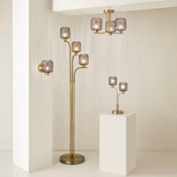 Valuelights Amelie Gold 2 Way Table Lamp With Smoked Ribbed Glass Shades - Led Bulbs Included - thumbnail 7