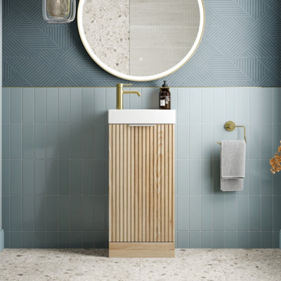 Affine Bathroom Vanity Unit Basin Sink Free Standing 400mm Door Cabinet Storage Wood - image 1